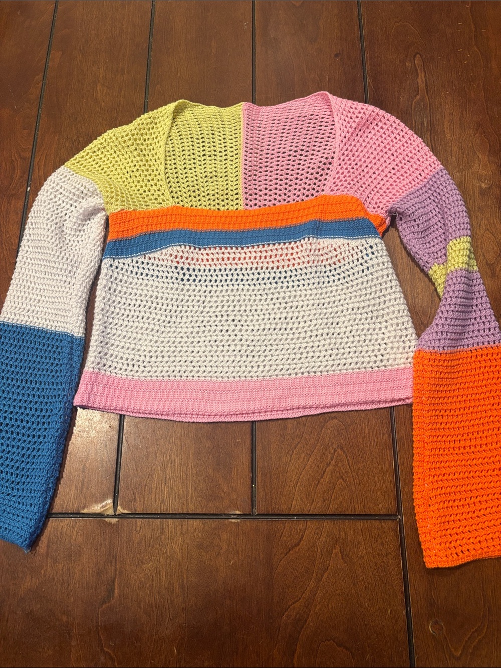 Multi-Color Crochet Knit Sweater - Pastel & Bright Stripe